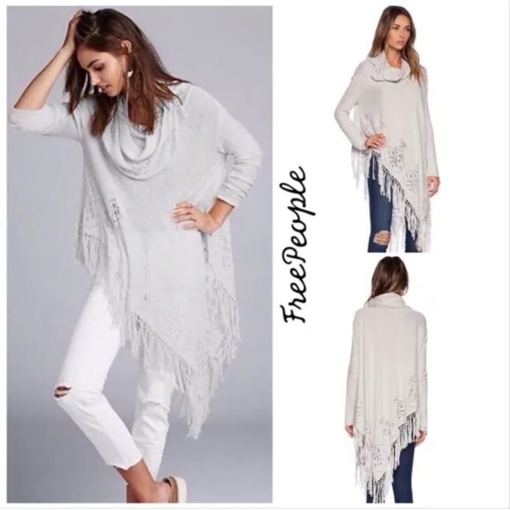 FP Temptress Fringe Asymmetrical Poncho Top